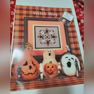Just Nan Witch Way Cross Stitch Pattern & Painted Witch Charm Halloween